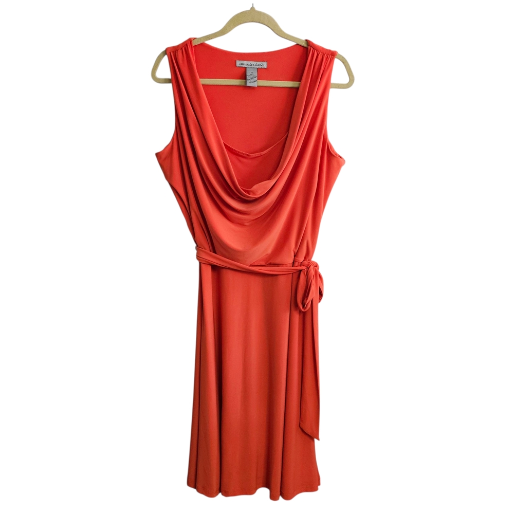 Amanda Charles 1X Coral Dress Sleeveless Cowl Neck‎ Belted Plus Size Party ~